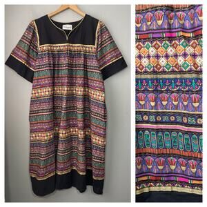 Vtg Krist Gudnason House Dress Plus Size Kaftan Colorful Tribal Ethnic MuuMuu
